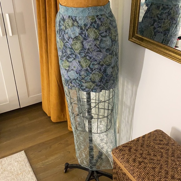 NWT Burberry Watercolor Rose Print and Lace Skirt - Picture 9 of 13